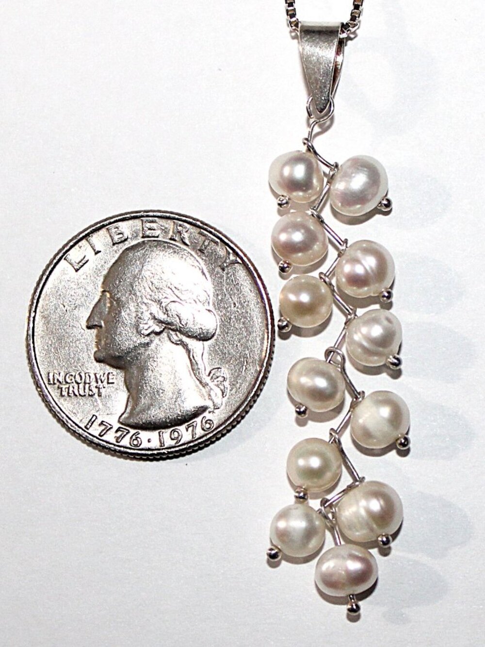 Sterling Silver Cultured Pearl Necklace 16 Inches - Picture 2 of 5